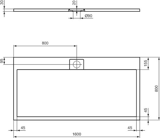 Ideal Standard Ultra Flat S I.life Ορθογώνια Κεραμική Ντουζιέρα 160x90cm Μπεζ