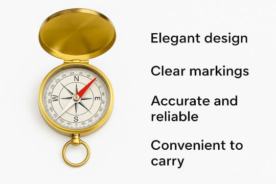 Good Quality Gold Nautical Compass 4.5cm White Red Needle
