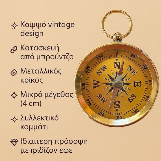 Gold Brass Compass 4cm Vintage Pocket Metal Ring Irida
