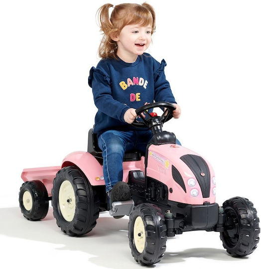 Tractor pentru copii Country Star De la picior la podea cu caruta si pedala Roz