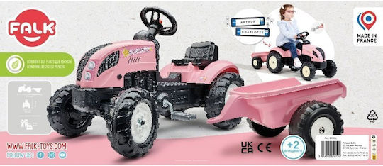 Tractor pentru copii Country Star De la picior la podea cu caruta si pedala Roz