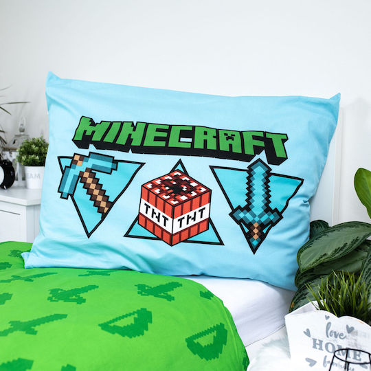 Minecraft Icons Jerry Комплект Детски Плик за Завивка Единичен с Калъфка Памучен Светлосин 140x200бр