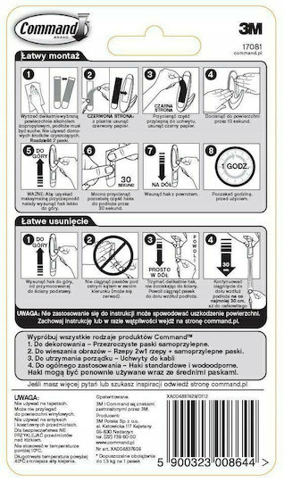 3M Command 17082 Cremăstrașuri cu autocolant Plastice Albe 2buc