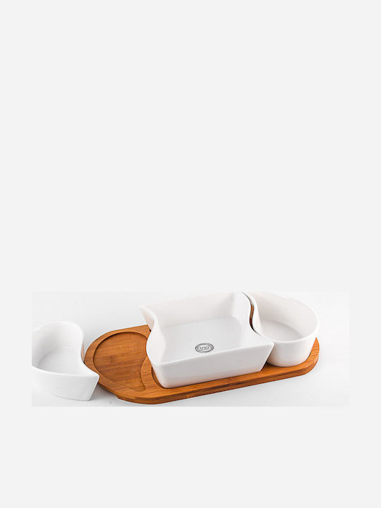 Cryspo Trio Porcelain Dessert Divided Serving Tray with 3 Slots White 34x18cm