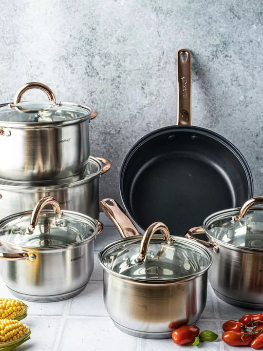 KING Hoff KING Hoff Cookware Set of 6 Pieces Stainless Steel with Non-stick Interior Coating Rose Gold