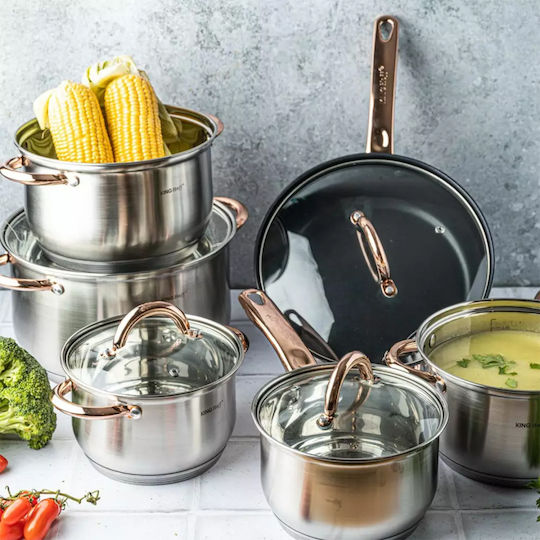 KING Hoff KING Hoff Kochgeschirr-Set aus rostfreiem Stahl Inox / Roségold mit Antihaftbeschichtung, 6 Teile