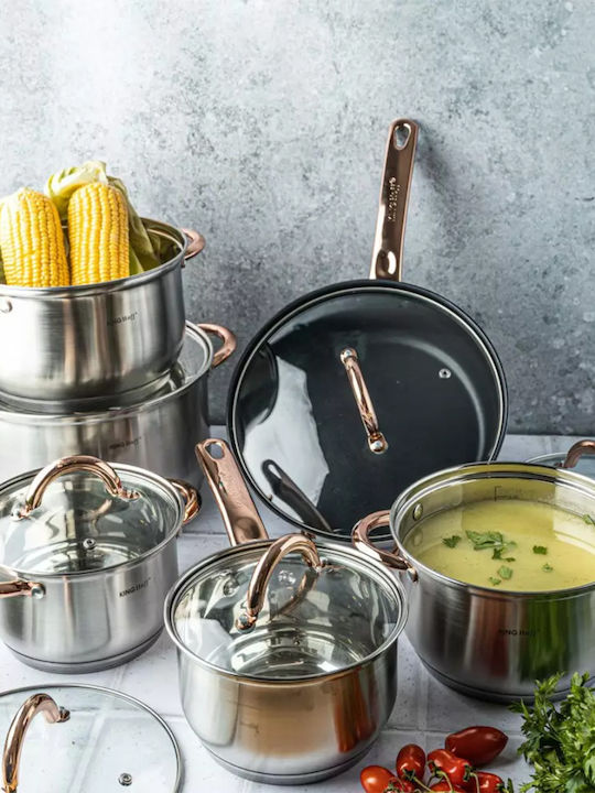 KING Hoff KING Hoff Cookware Set of 6 Pieces Stainless Steel with Non-stick Interior Coating Rose Gold