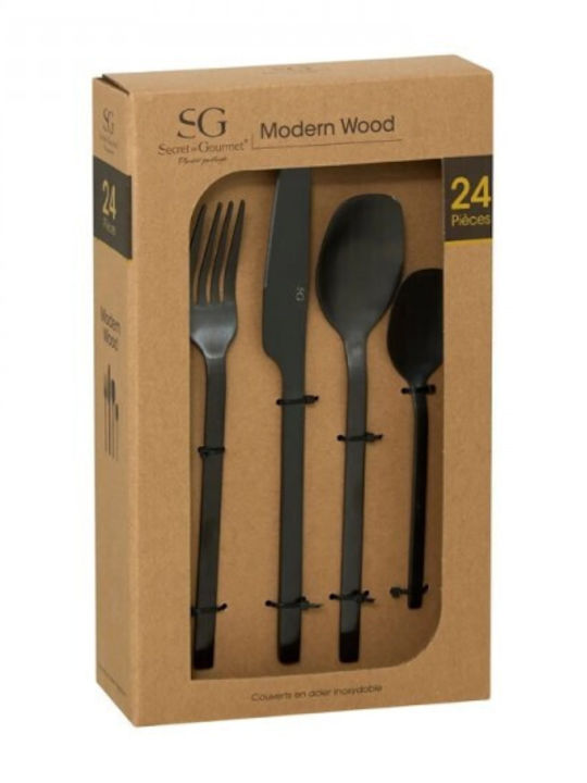 Atmosphera Modern Wood Set de Tacâmuri Negre 24buc