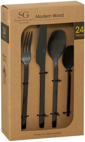 Atmosphera Modern Wood Cutlery Set Black 24pcs
