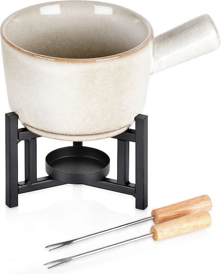Excellent Houseware Porcelain Fondue Pot with Tea Light White 8.1x8.1x7.5cm