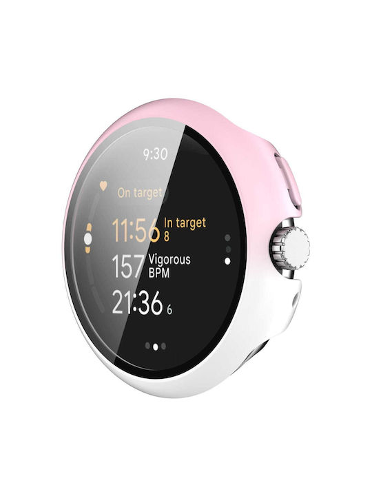 Bizon Husă+Sticlă Husă Ceas Sticlă Google Pixel Watch 3 41mm Alb-roz