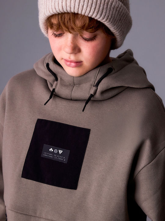Kids Sweatshirt with Hood and Pockets Gray-green
