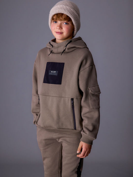 Kids Sweatshirt with Hood and Pockets Gray-green