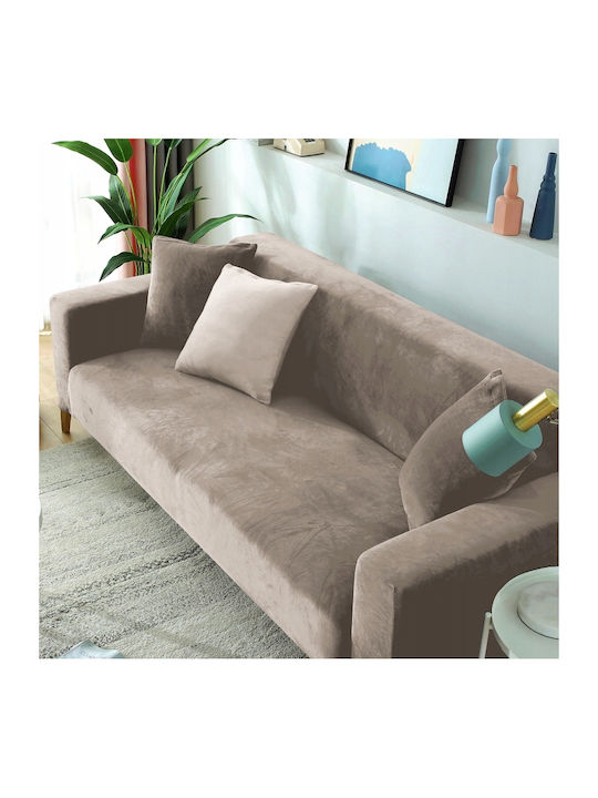 Ubieramy Meble Elastische Abdeckung für Vier-Sitzer-Sofa Beige Cappuccino 1Stück