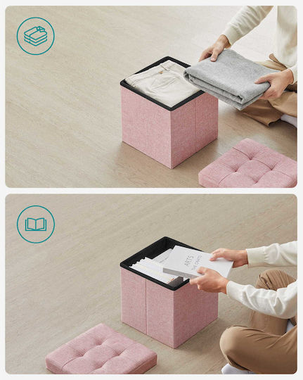 Taburet de Living cu Spațiu de Depozitare Tapițat cu Material Textil Roz 30x30x30 cm