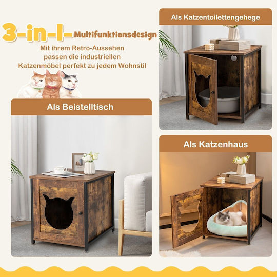 Costway Wooden Cat Cabinet Door & Entrance Cat Toilet 50 x 53 x 55 cm Pv10016cf