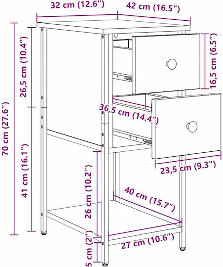 Κομοδίνο Ξύλινο Παλιό ξύλο 32x42x70cm
