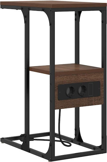 Metal Bedside Table With Brown Oak Glass Surface 41.5x26x60.5cm