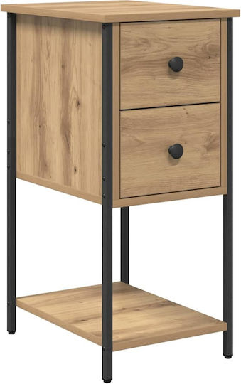 Комод Дървен с Метални Крака Кафяв дъб 32x42x70см