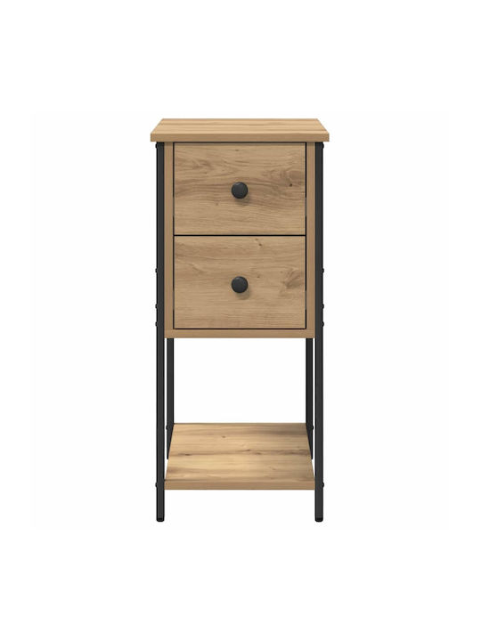 Wooden Bedside Table With Metal Legs Brown Oak 32x42x70cm