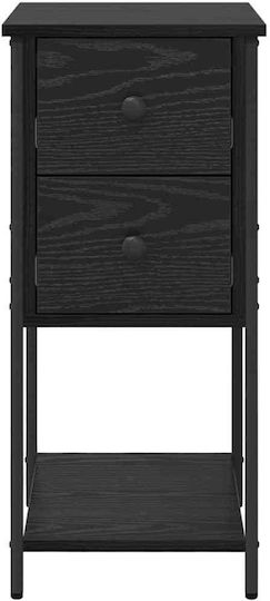 Wooden Bedside Table with Metal Legs Black Oak 32x42x70cm