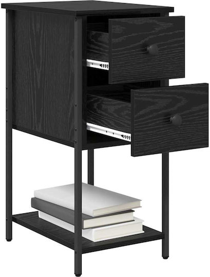 Wooden Bedside Table with Metal Legs Black Oak 32x42x70cm