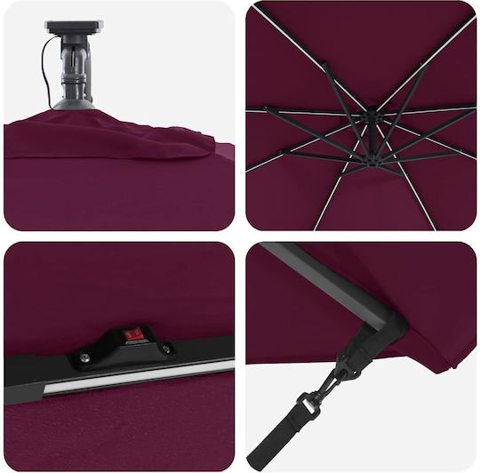 Hanging Aluminum Burgundy Garden & Terrace Parasol 2.94x2.94xHeight 2.48m