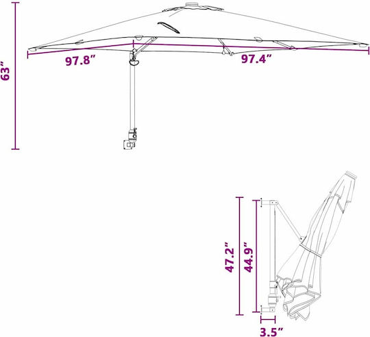 vidaXL Wandmontierte Aluminium Garten- und Terrassen-Sonnenschirm Orange 2,48x2,47xHöhe 1,6 m