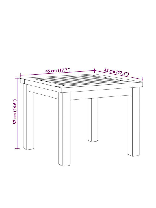 Sitting Room Table for Small Outdoor Spaces from Teak Brown 45x45x36cm