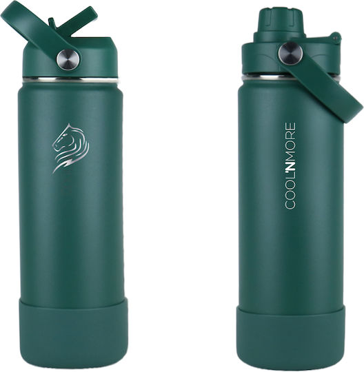 Cool'NMore Thermos Bottle Stainless Steel BPA Free 500ml Moss Green with Mouthpiece Loop Straw and Handle