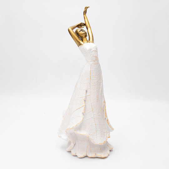 Figurină Decorativă De Masă Femeie Care Dansează Polirosină Aurie-Albă 12.8x10.1x27.9cm