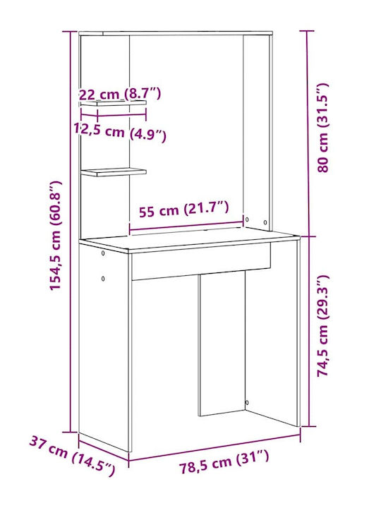 Birou de Calculatoare din Lemn de Stejar Sonoma 78.5x37x154.5cm