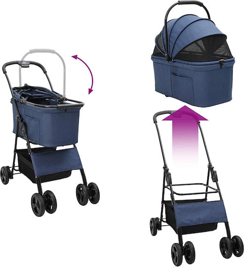 vidaXL Waterproof Dog/Cat Carrying Blue Stroller for 7.2kg Pets L99xW81xH47cm
