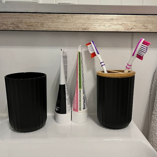Set Accesorii Pentru Baie Din Bambus Negru 6 Bucăți