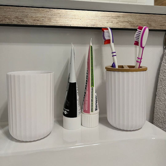 Set Accesorii Pentru Baie Din Bambus Alb 6 Bucăți