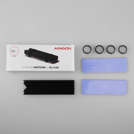Axagon M.2 SSD-Kühlung 80mm SSD ALU Gehäuse Silikon-Wärmeleitpads Höhe 10mm Schwarze