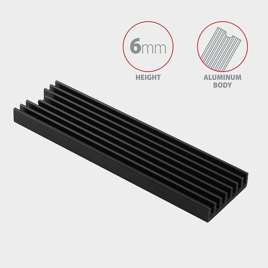 Axagon M.2 SSD-Kühlung 80mm SSD ALU Gehäuse Silikon-Wärmepads Höhe 6mm Schwarz
