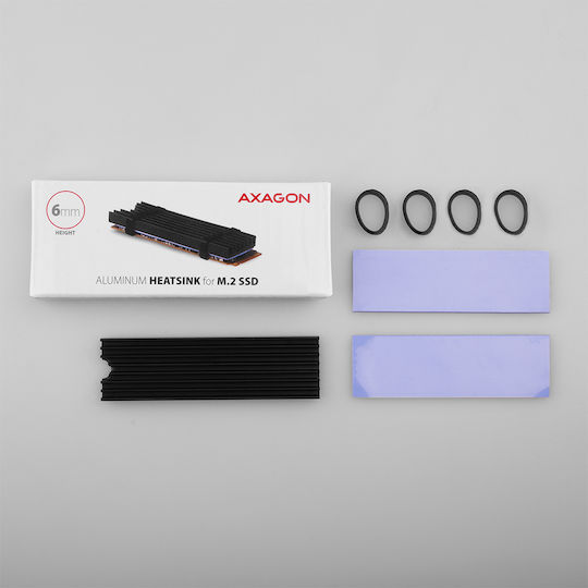 Axagon M.2 SSD-Kühlung 80mm SSD ALU Gehäuse Silikon-Wärmepads Höhe 6mm Schwarz