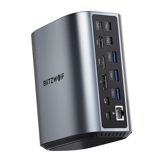 BlitzWolf USB-C Docking Station with HDMI/DisplayPort 4K PD Ethernet and Support for 3 Monitors Gray (BW-TH15)