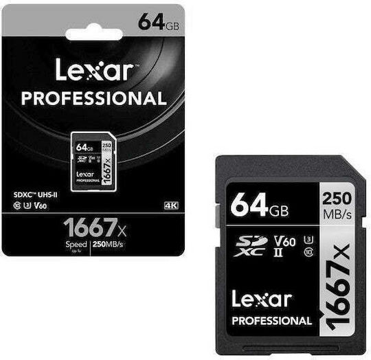 Lexar Professional 1667x SDXC 64GB Class 10 U3 V60 UHS-II