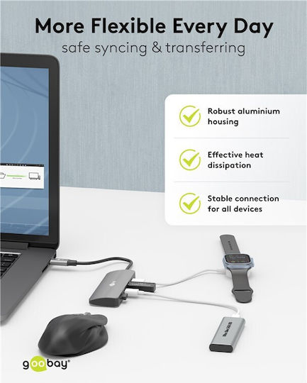 Goobay USB Хъб 4 Порта USB 3.2 с USB-C Връзка Сив