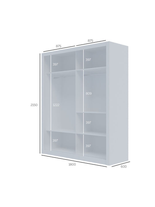Ușă dublă Dulap de Haine Glisare Reflex Alb 180x60x215cm