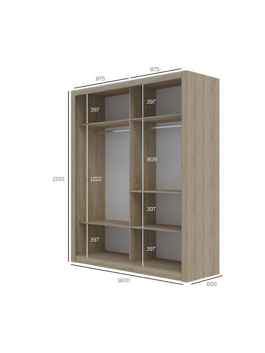 Reflex Δίφυλλη Ντουλάπα Συρόμενη Σονόμα 180x60x215cm