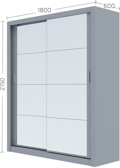Doppeltür Kleiderschrank Reflex mit Spiegel Grey 180x60x215cm