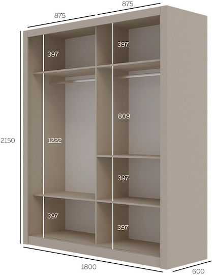 Ușă dublă Dulap de Haine Glisare Reflex Cashmere 180x60x215cm
