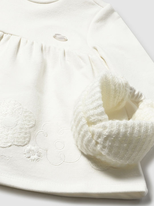 Mädchenkleid Langärmelig Gestrickt Ecru