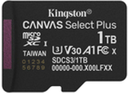 Kingston Canvas Select Plus microSDXC 1TB U3 150MB/s με αντάπτορα