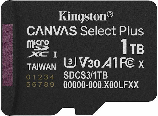 Kingston Canvas Select Plus microSDXC 1TB U3 150MB/s με αντάπτορα