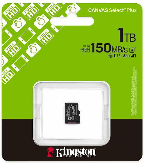 Kingston Canvas Select Plus microSDXC 1TB U3 150MB/s με αντάπτορα