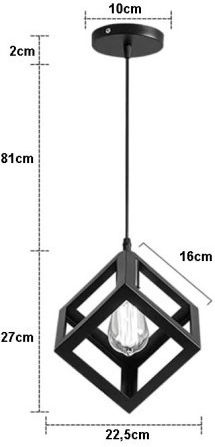 Diamond Adjustable Pendant Light Black with Socket E27 27x27cm